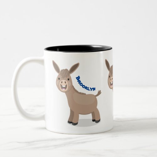 Cute happy miniature donkey cartoon illustration Two_Tone coffee mug