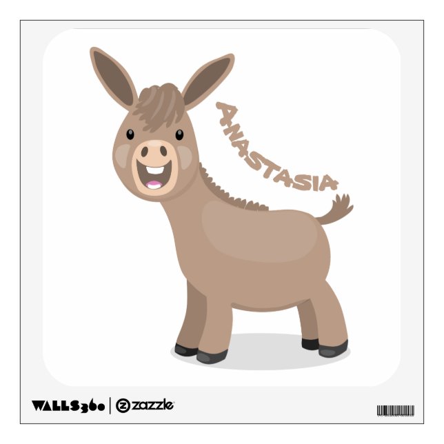 Cute happy miniature donkey cartoon illustration wall decal (Front)