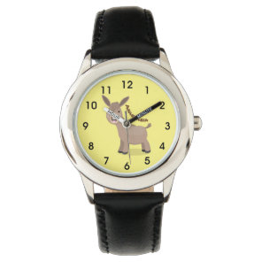 Cute happy miniature donkey cartoon illustration watch