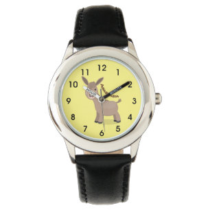 Cute happy miniature donkey cartoon illustration watch