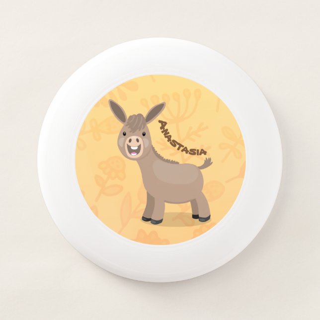 Cute happy miniature donkey cartoon illustration Wham-O frisbee (Front)