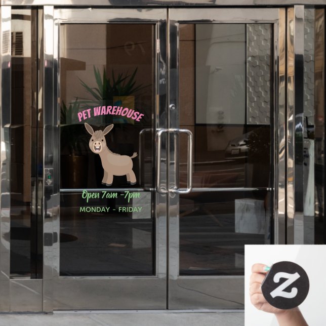 Cute happy miniature donkey cartoon illustration window cling (Office Door)
