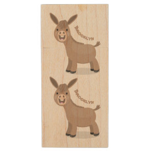 Cute happy miniature donkey cartoon illustration wood flash drive