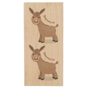 Cute happy miniature donkey cartoon illustration wood flash drive