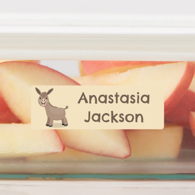 Cute happy miniature donkey cartoon personalized labels (Affixed)