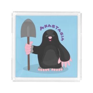 Cute happy mole cartoon illustration acrylic tray