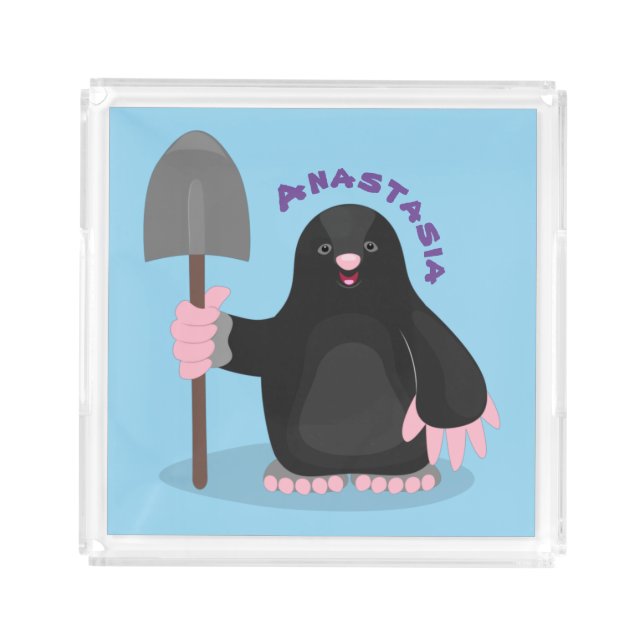 Cute happy mole cartoon illustration acrylic tray (Front)