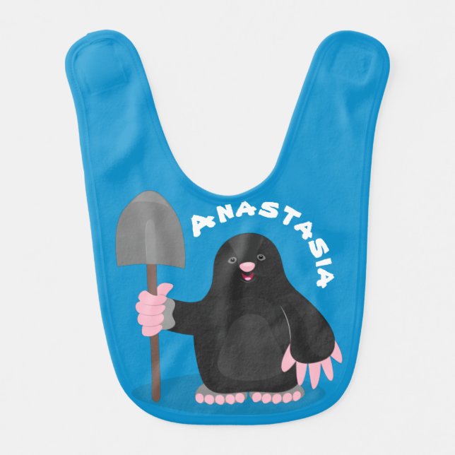 Cute happy mole cartoon illustration baby bib (Front)