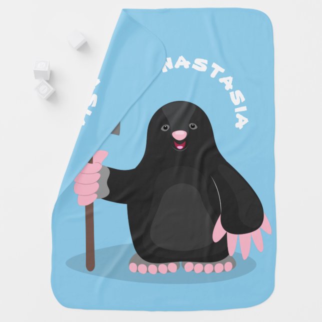 Cute happy mole cartoon illustration baby blanket (In Situ)