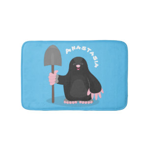Cute happy mole cartoon illustration bath mat