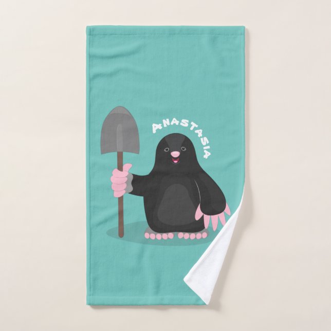 Cute happy mole cartoon illustration bath towel set (Hand Towel)
