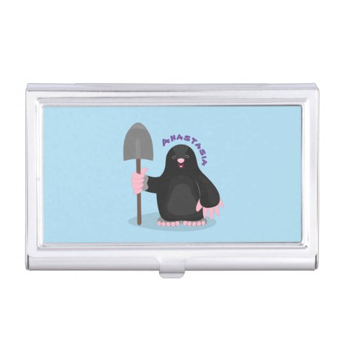 Cute happy mole cartoon illustration business card case