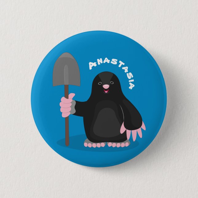 Cute happy mole cartoon illustration button (Front)