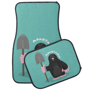 Cute happy mole cartoon illustration car floor mat