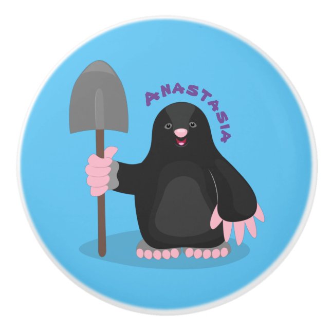 Cute happy mole cartoon illustration ceramic knob (Front)