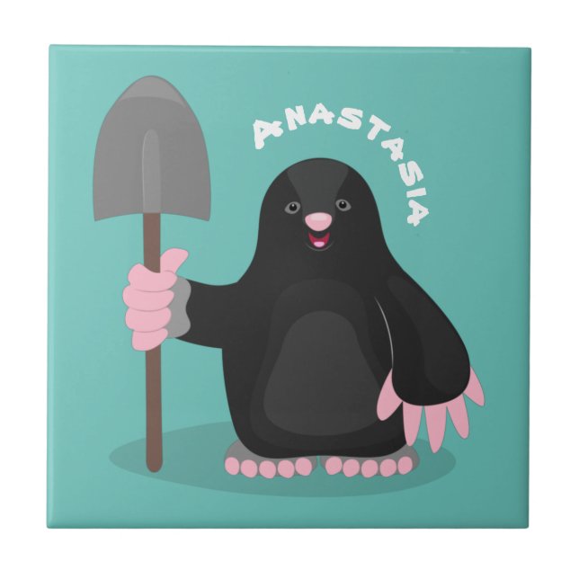 Cute happy mole cartoon illustration ceramic tile (Front)