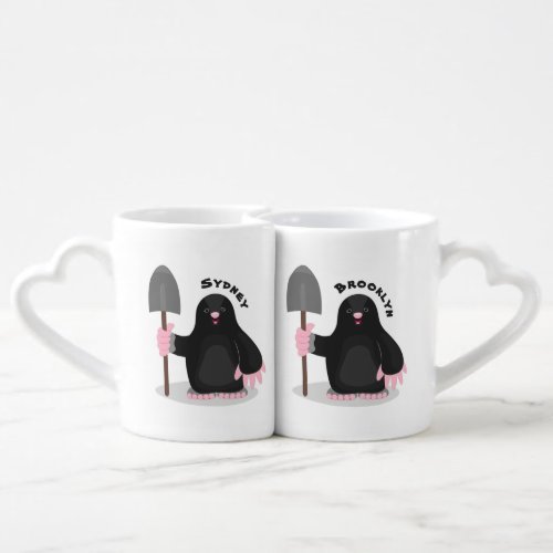 Cute happy mole cartoon illustration coffee mug set