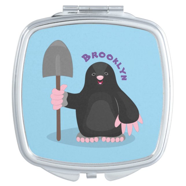 Cute happy mole cartoon illustration compact mirror (Front)