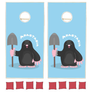 Cute happy mole cartoon illustration cornhole set