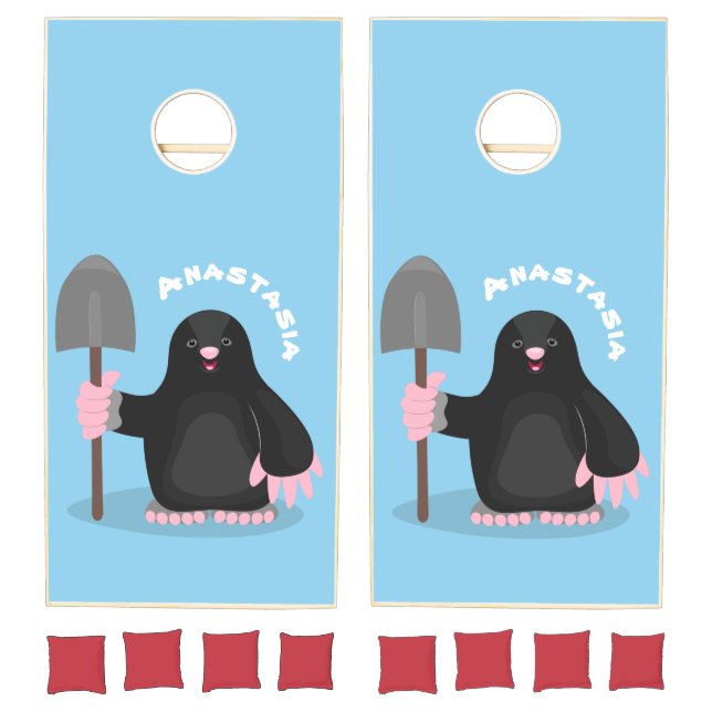 Cute happy mole cartoon illustration cornhole set (Set)