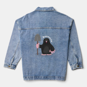 Cute happy mole cartoon illustration denim jacket