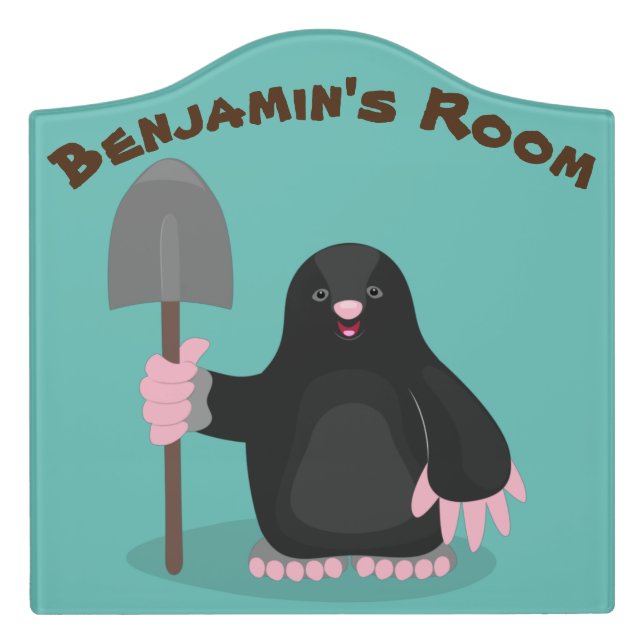 Cute happy mole cartoon illustration door sign (Large Crest Front)