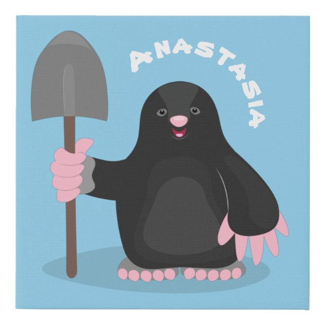Cute happy mole cartoon illustration faux canvas print (Front)