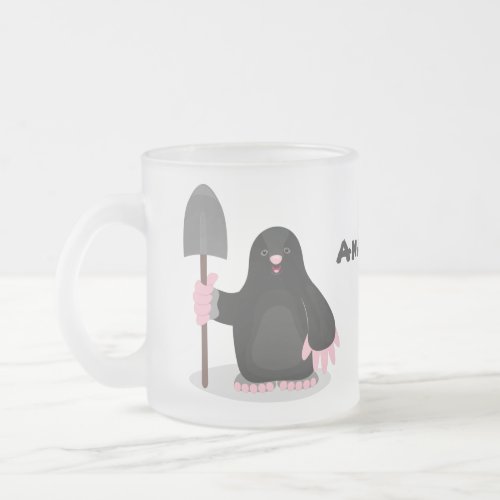 Cute happy mole cartoon illustration frosted glass coffee mug