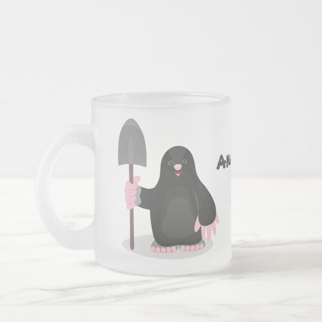 Cute happy mole cartoon illustration frosted glass coffee mug (Left)