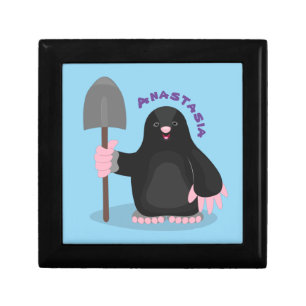 Cute happy mole cartoon illustration gift box