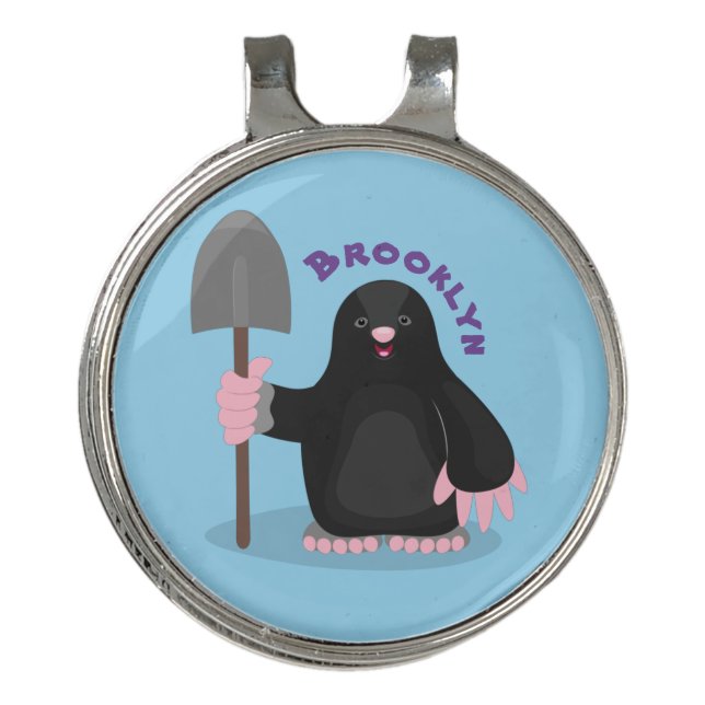 Cute happy mole cartoon illustration golf hat clip (Front)