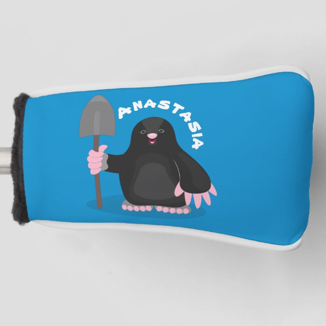 Cute happy mole cartoon illustration golf head cover (Front)