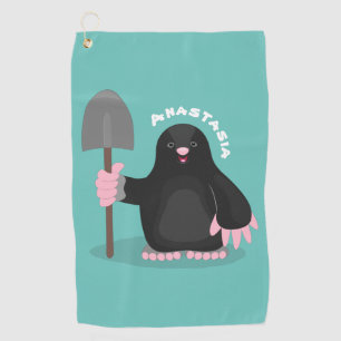 Cute happy mole cartoon illustration golf towel