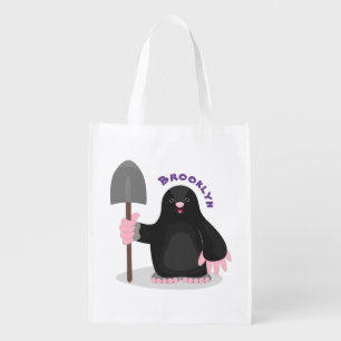 Cute happy mole cartoon illustration grocery bag