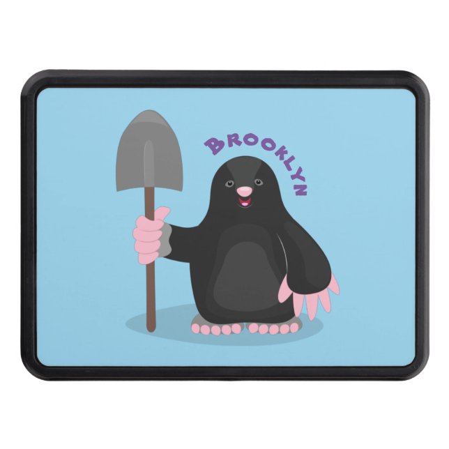 Cute happy mole cartoon illustration hitch cover (Front)