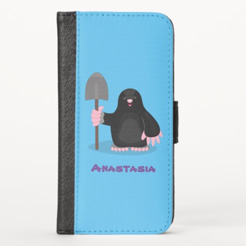 Cute happy mole cartoon illustration iPhone x wallet case