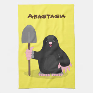 Cute happy mole cartoon illustration kitchen towel