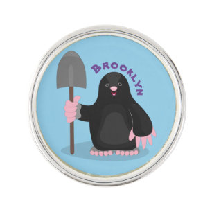 Cute happy mole cartoon illustration lapel pin