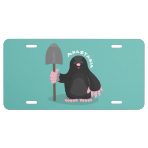 Cute happy mole cartoon illustration license plate