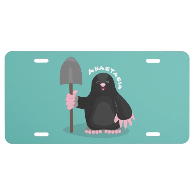 Cute happy mole cartoon illustration  license plate (Front)