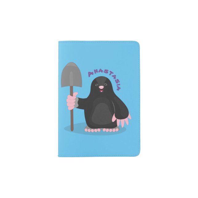 Cute happy mole cartoon illustration passport holder (Front)