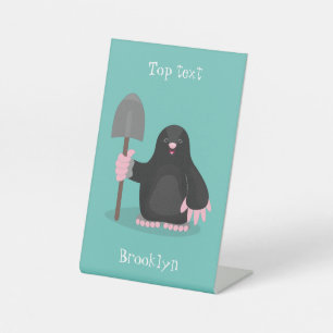 Cute happy mole cartoon illustration pedestal sign