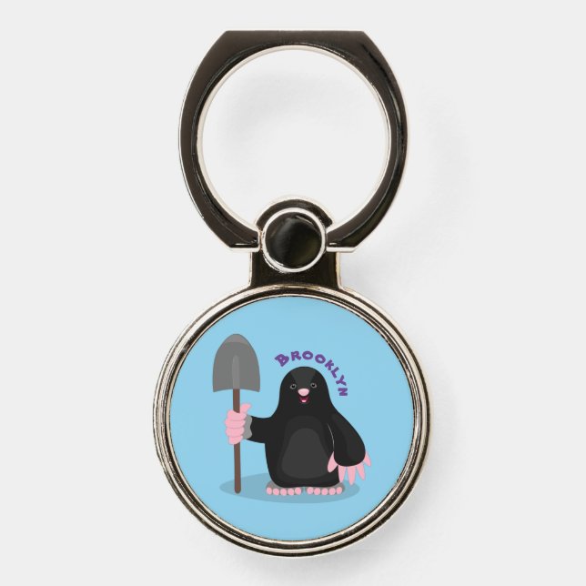 Cute happy mole cartoon illustration phone ring stand (Front)