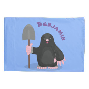 Cute happy mole cartoon illustration pillow case