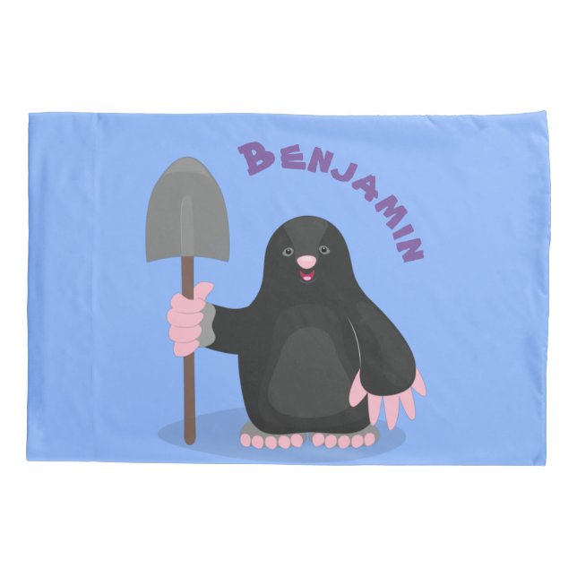 Cute happy mole cartoon illustration pillow case (Back)