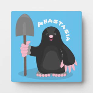 Cute happy mole cartoon illustration plaque