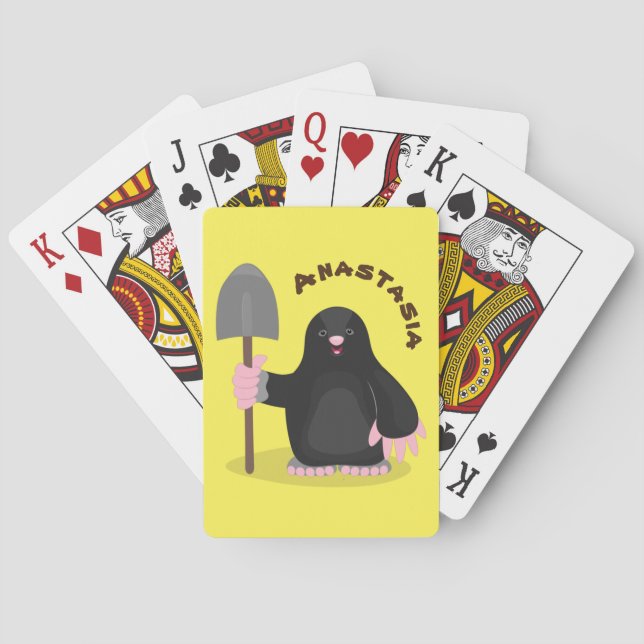 Cute happy mole cartoon illustration poker cards (Back)