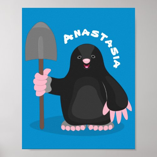 Cute happy mole cartoon illustration poster