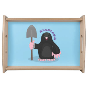Cute happy mole cartoon illustration serving tray