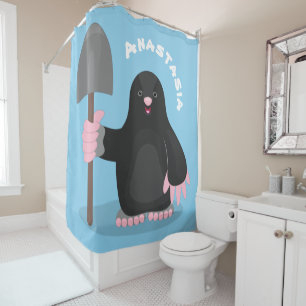 Cute happy mole cartoon illustration shower curtain